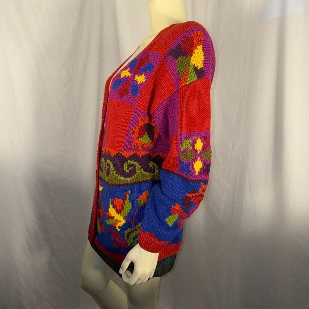 Vintage Jacquelyn by Browne Colorblock Floral Knit Cardigan Sweater | 80s 90s Bo - Picture 10 of 14